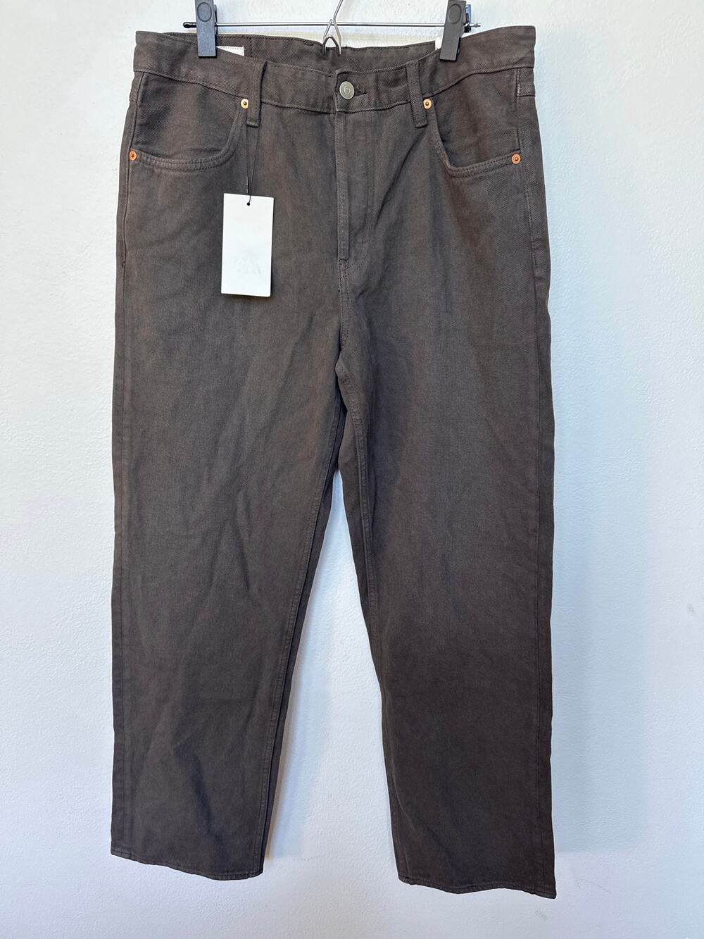 Zara Straight Fit 100% Cotton Denim Jeans Washed Brown Mens W34 Streetwear NWT